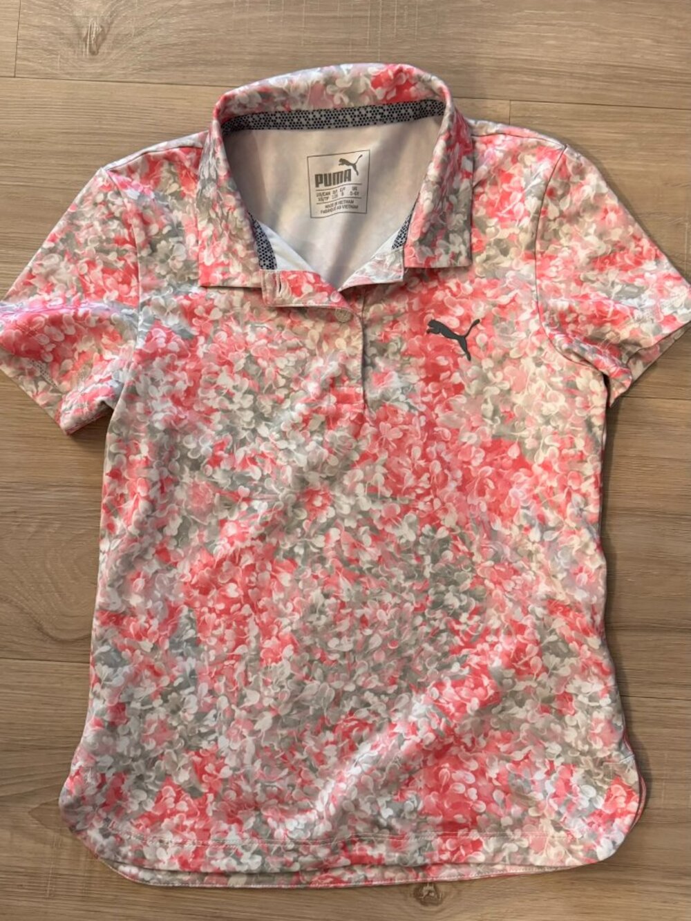 PUMA youth girls floral golf POLO Youth XS 7 8 pink gray